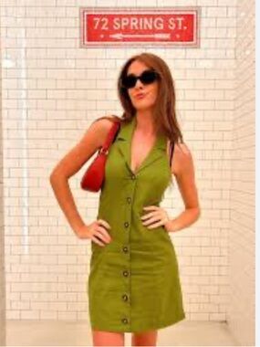 NWOT Monteau Los Angeles Green Sleeveless Button-Front Halter Dress, Size M